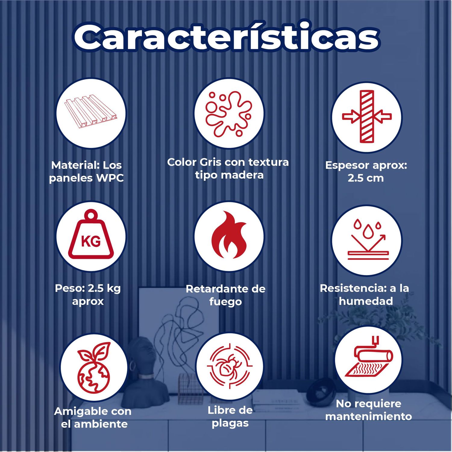 Panel Lambrin para Pared WPC Interior Gris 16.5X290X2.2 CM