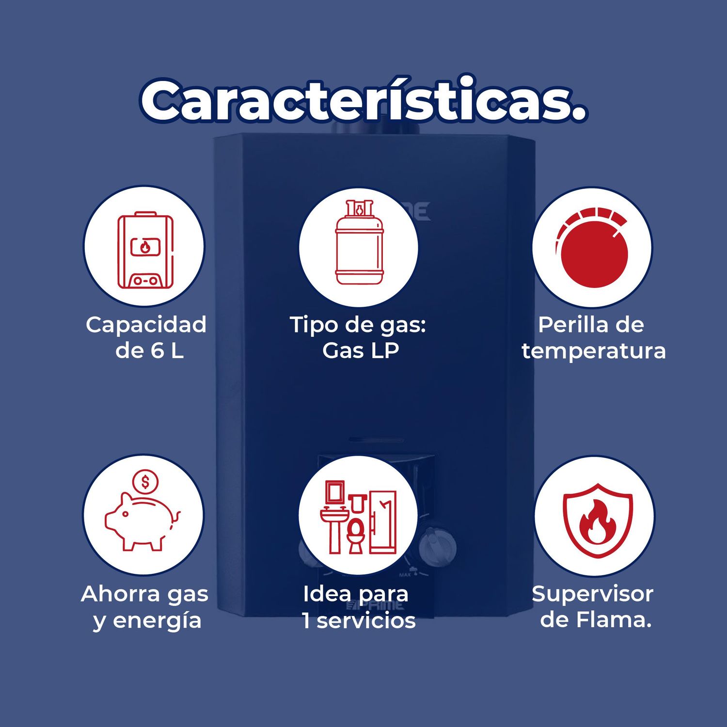 Calentador Paso 6 L Instantáneo Baja Presión Gas LP Prime Negro