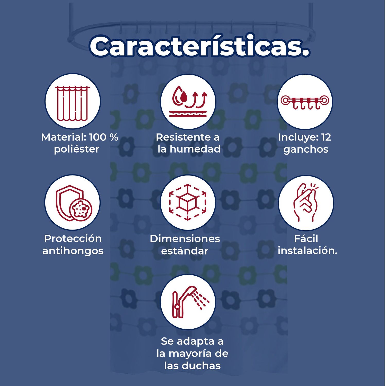 Cortina Para Baño 180x180 cm Poliéster Flover Line Euro Showers