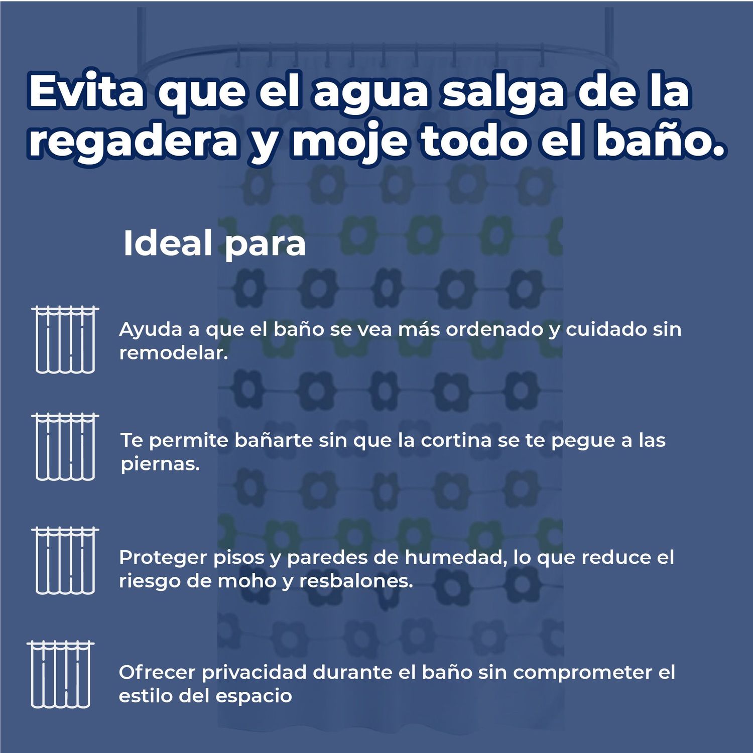 Cortina Para Baño 180x180 cm Poliéster Flover Line Euro Showers