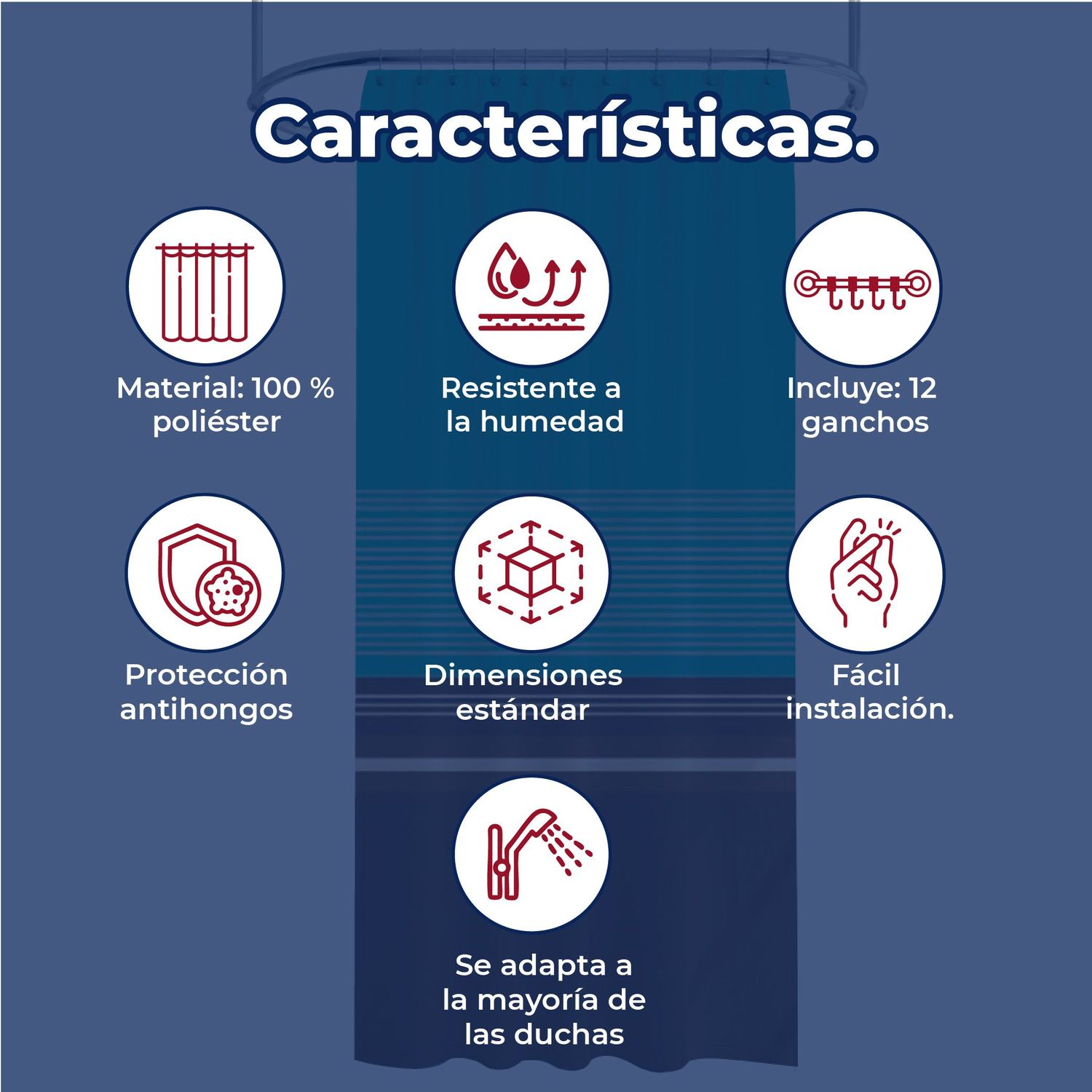 Cortina Para Baño 180x180 cm Poliéster Chocomenta Euroshowers