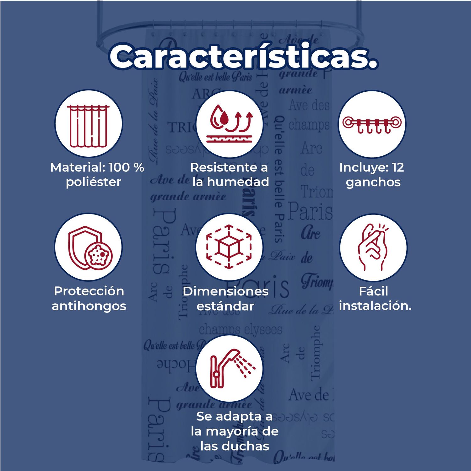 Cortina Para Baño 180x180 cm Poliéster Niza Euroshowers