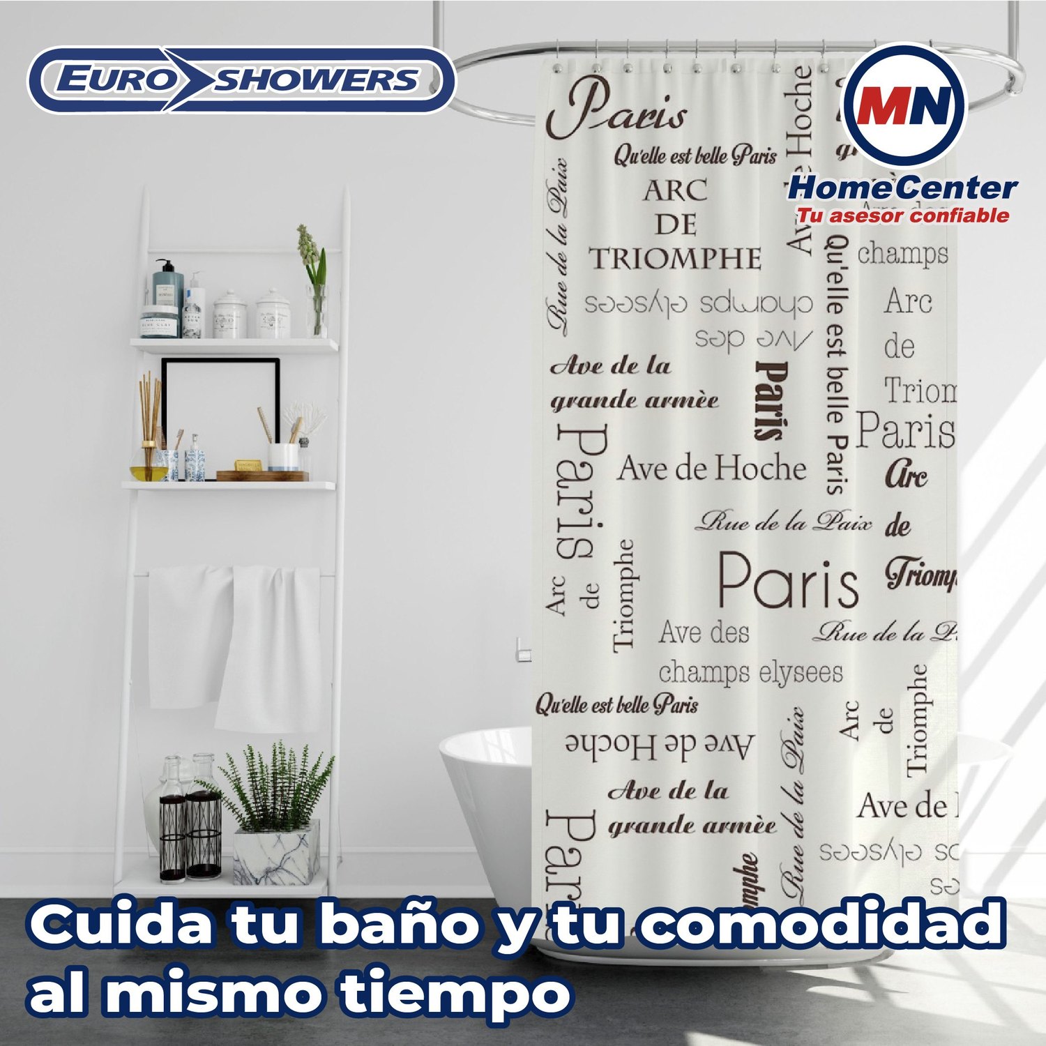 Cortina Para Baño 180x180 cm Poliéster Niza Euroshowers