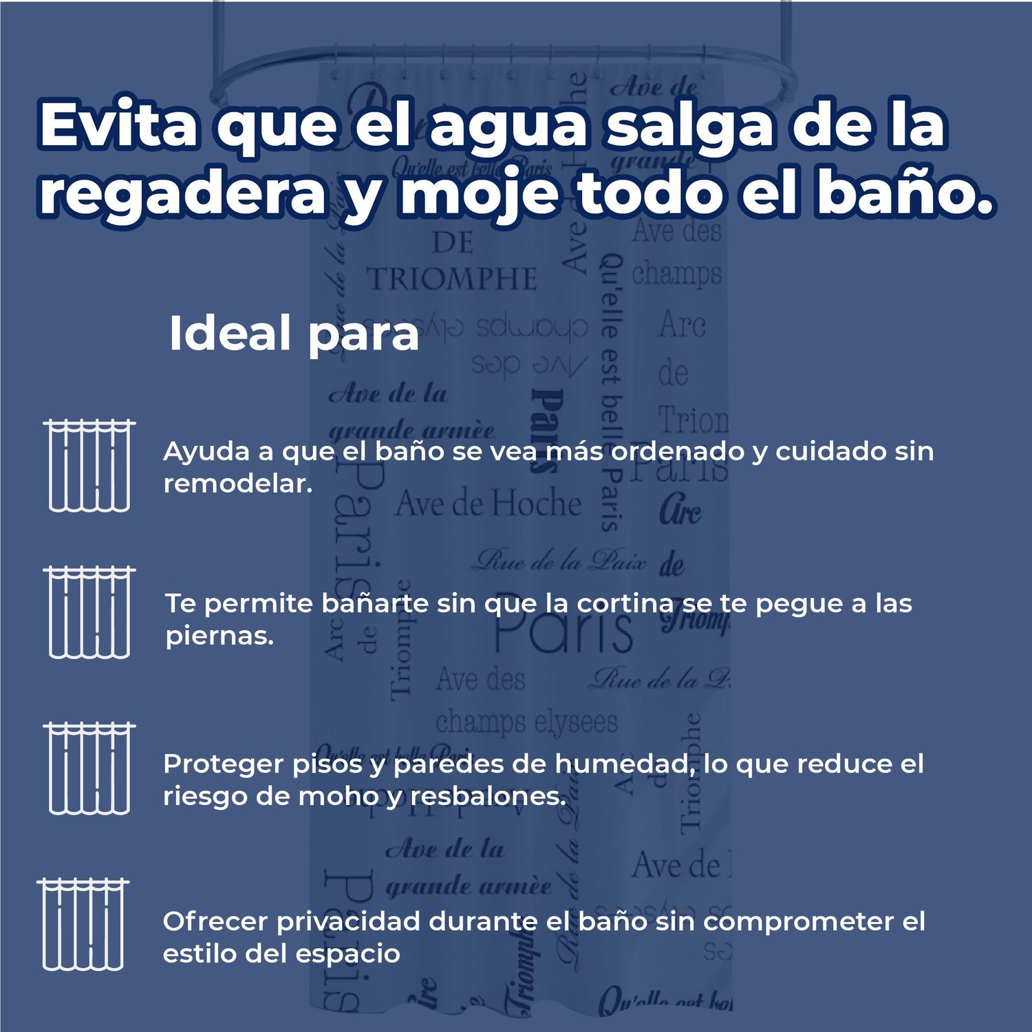 Cortina Para Baño 180x180 cm Poliéster Niza Euroshowers