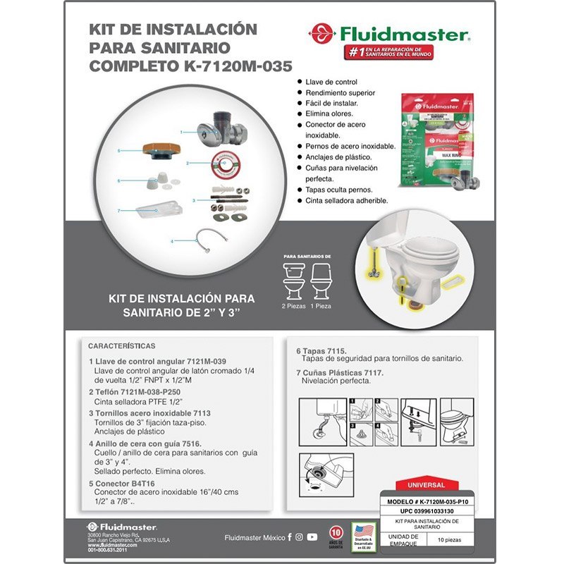 Kit Para Instalación de Sanitario Con Llave Control Estándar