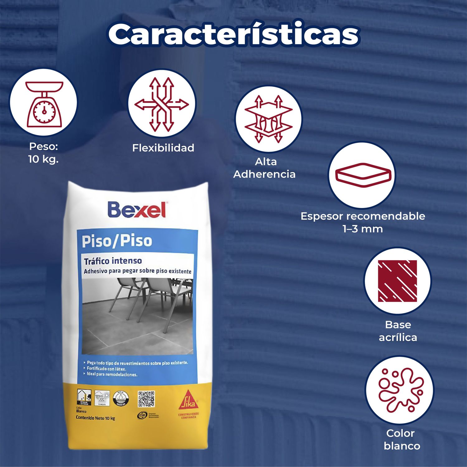 Adhesivo Piso/Piso Tráfico Intenso Bexel 10 kg Blanco