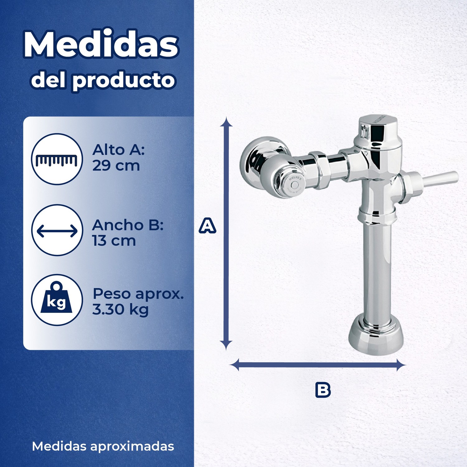 Fluxómetro de Manija para Taza 6 L Spud de 38 mm Helvex 110-38
