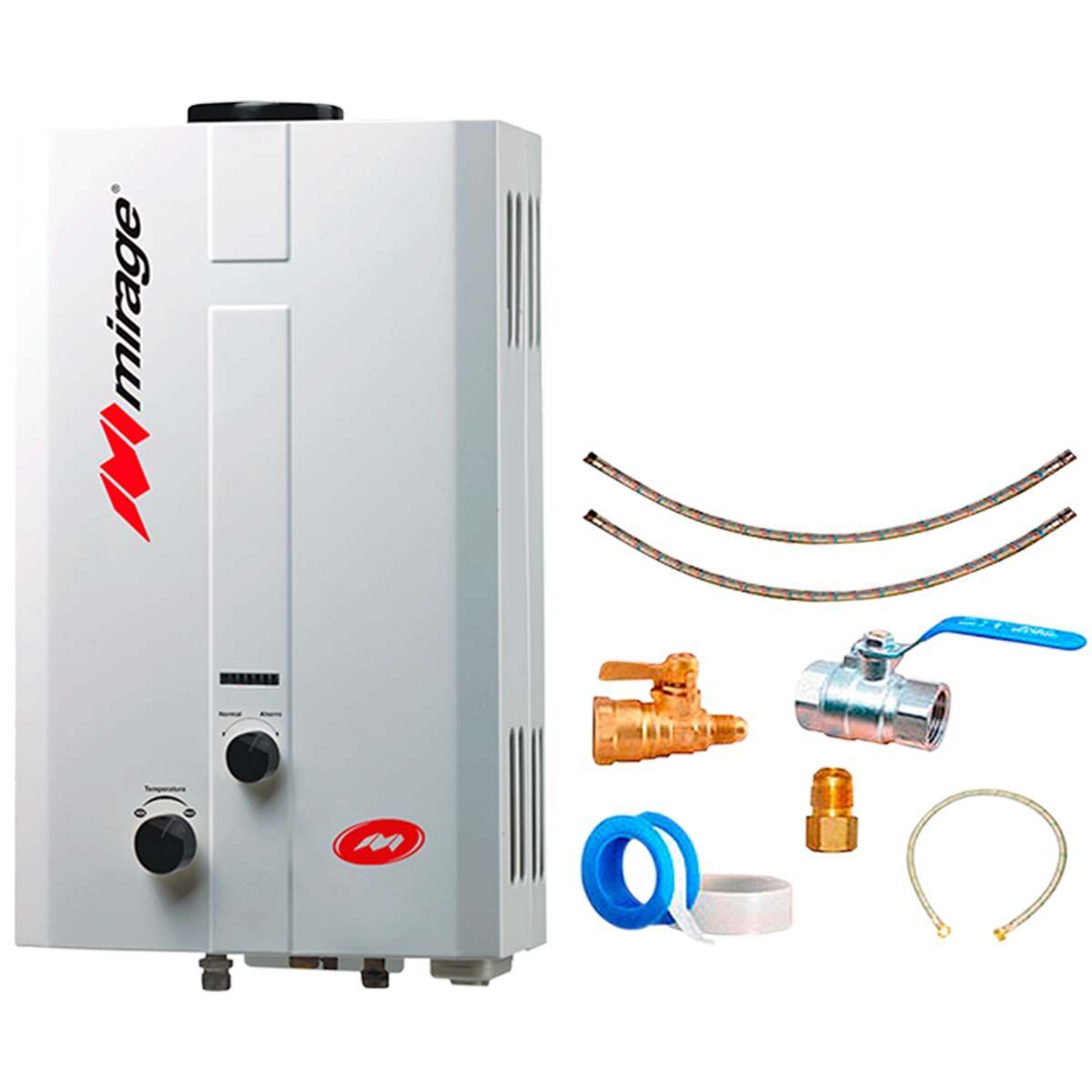 Paq Calentador Paso Mirage 06 Lts Gas LP y Kit Instalación