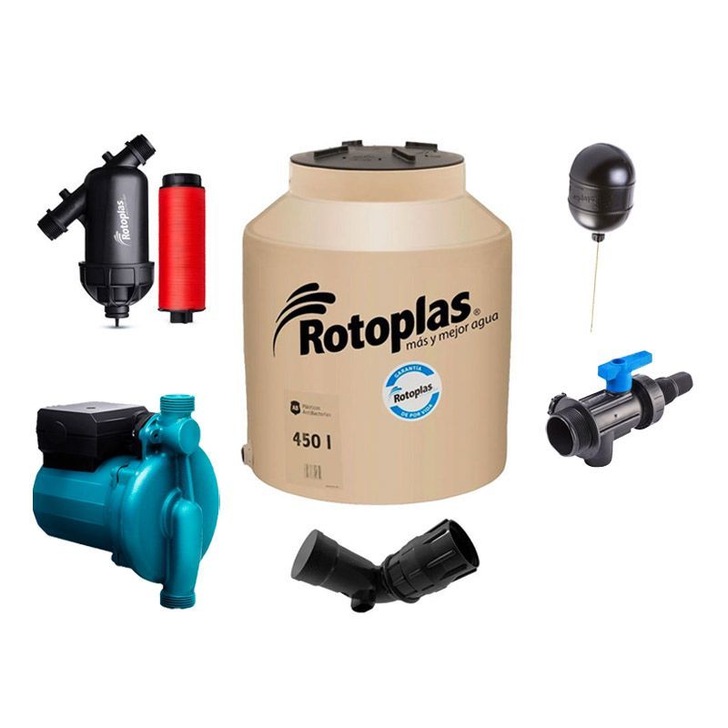 Paq Tinaco 450 Lts Incluye Filtro Lavable+Bomba Presurizadora