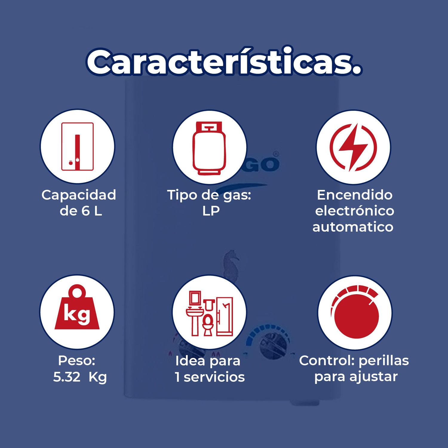 Calentador Paso 6 L Rugo Gas LP Incluye Kit de Instalación