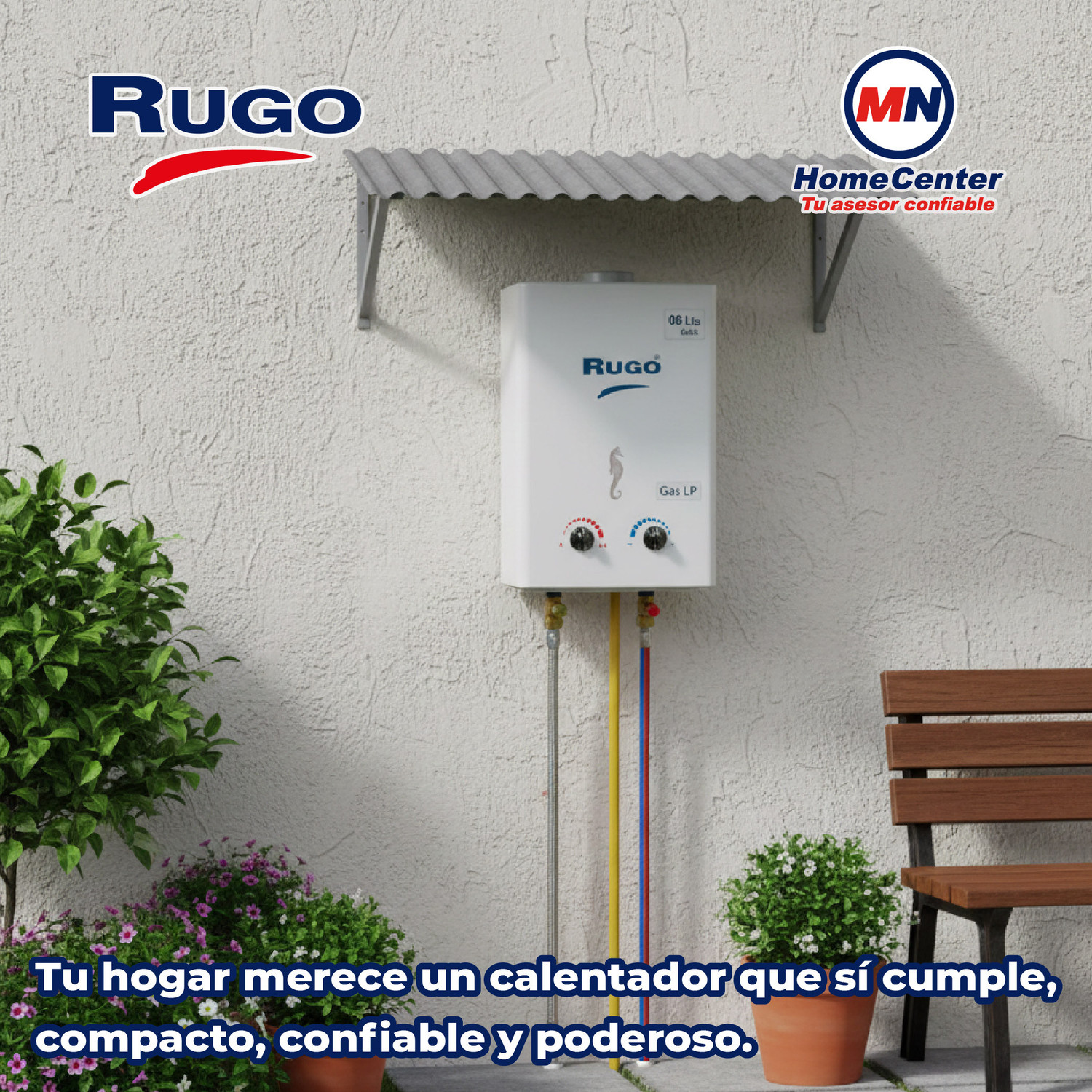 Calentador Paso 8 L Rugo Gas LP Incluye Kit de Instalación