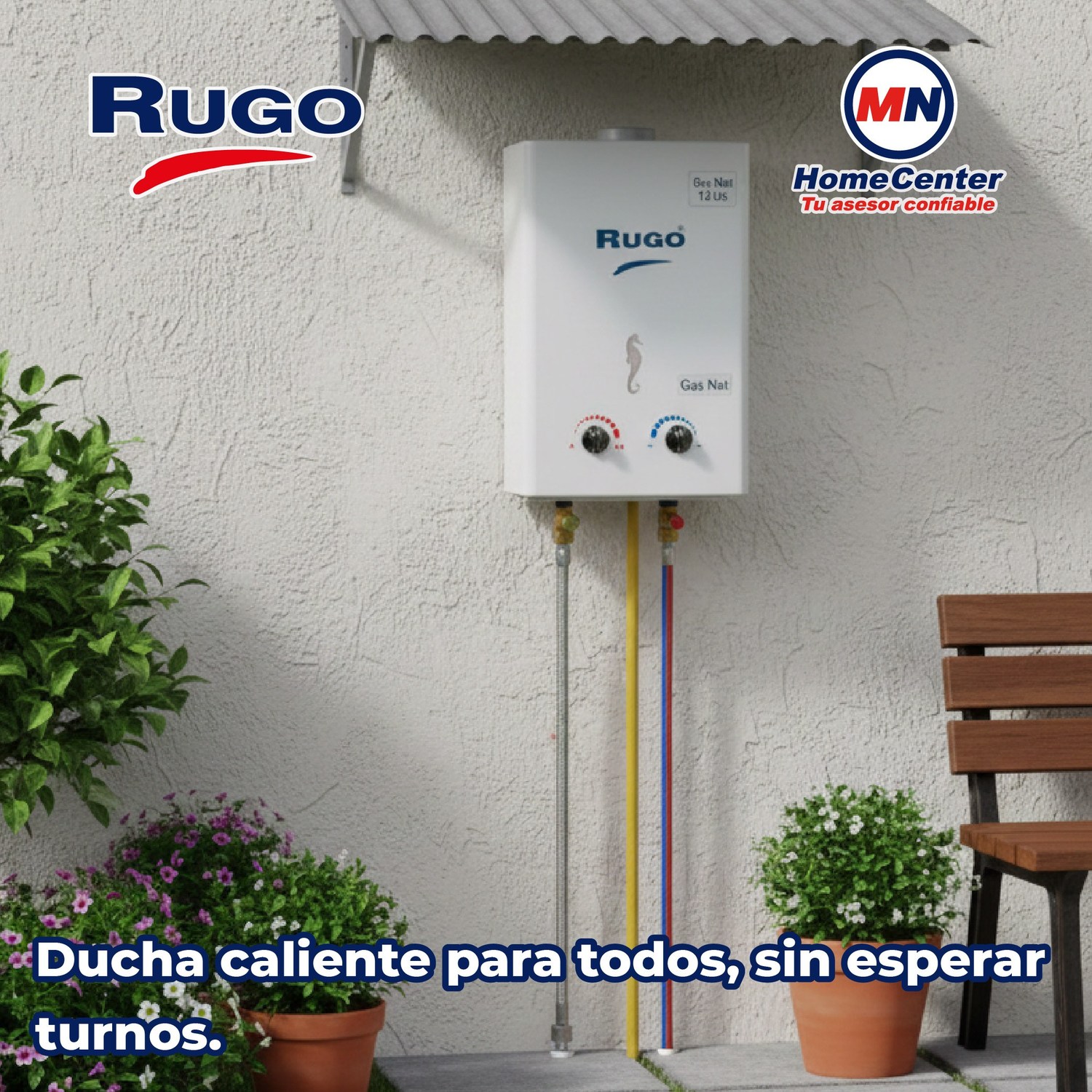 Calentador Paso 12 L Rugo Gas Natural Incluye Kit de Instalación