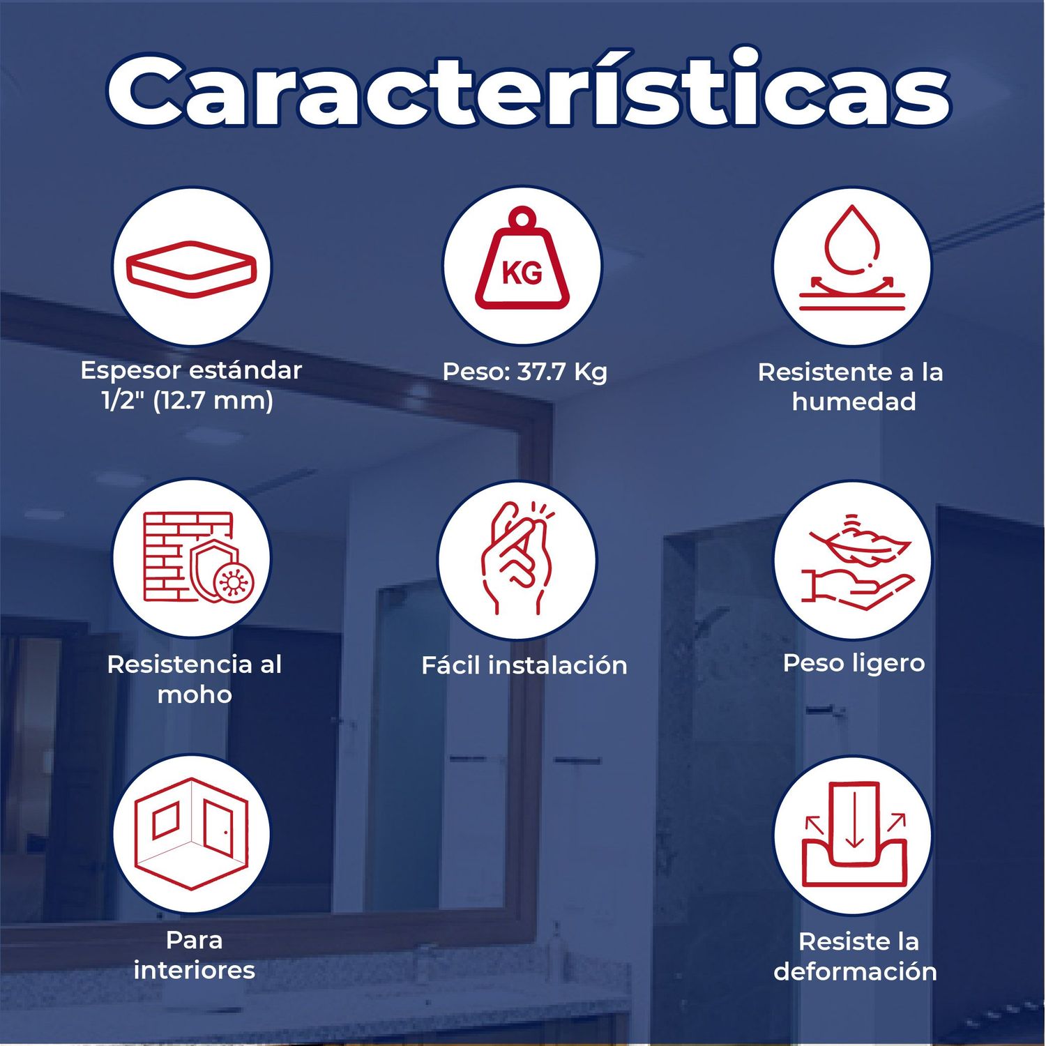 Panel Yeso Resistente a Humedad 1/2 pulg 1.22 x 2.44 m