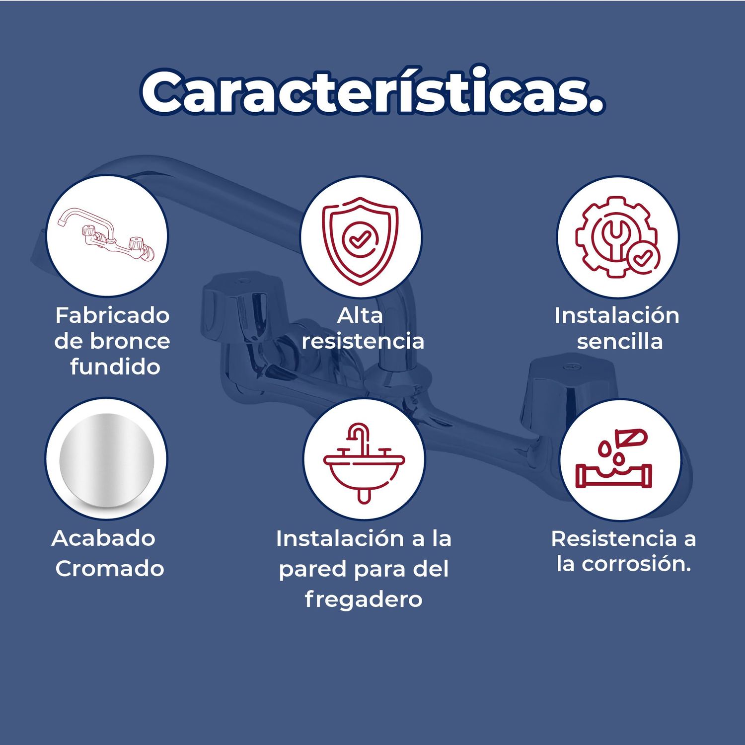 Llave Mezcladora 8" a la Pared Para Fregadero Sin Cubierta Rugo