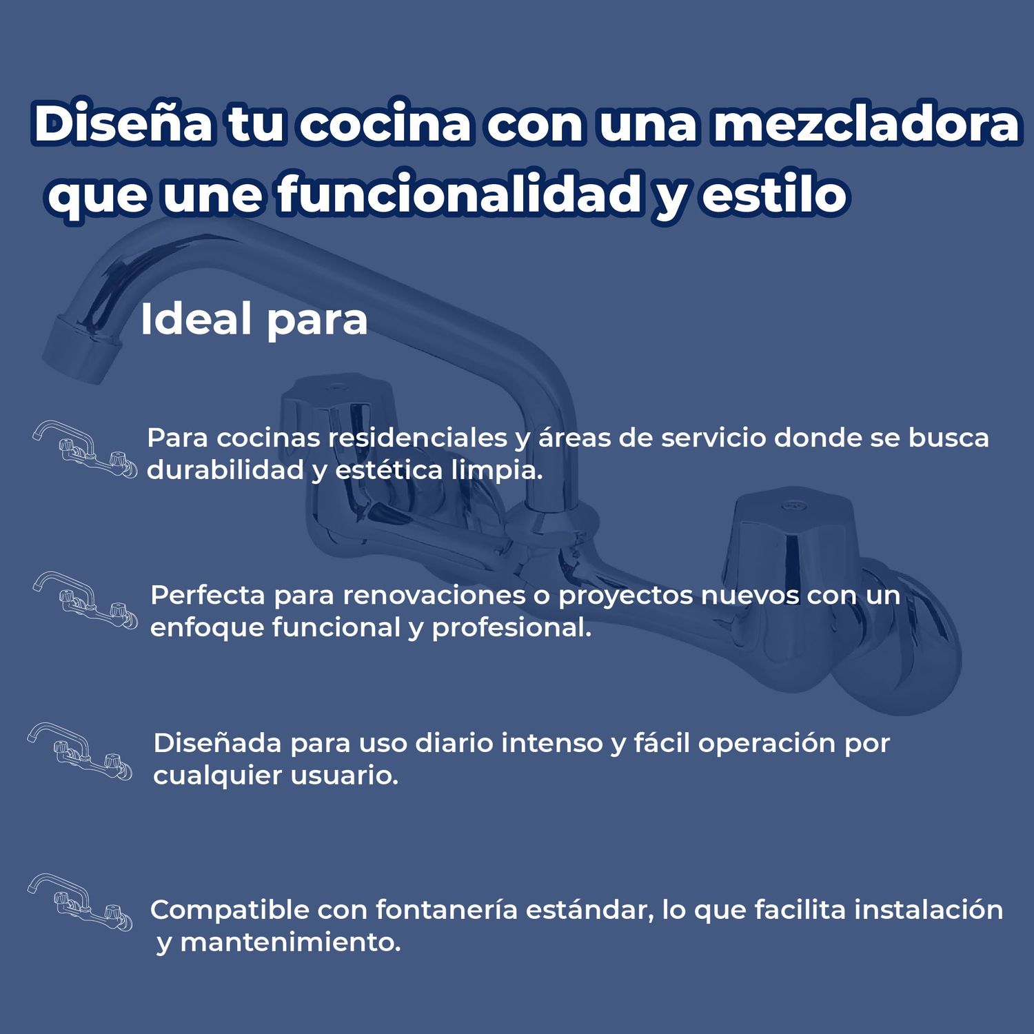 Llave Mezcladora 8" a la Pared Para Fregadero Sin Cubierta Rugo