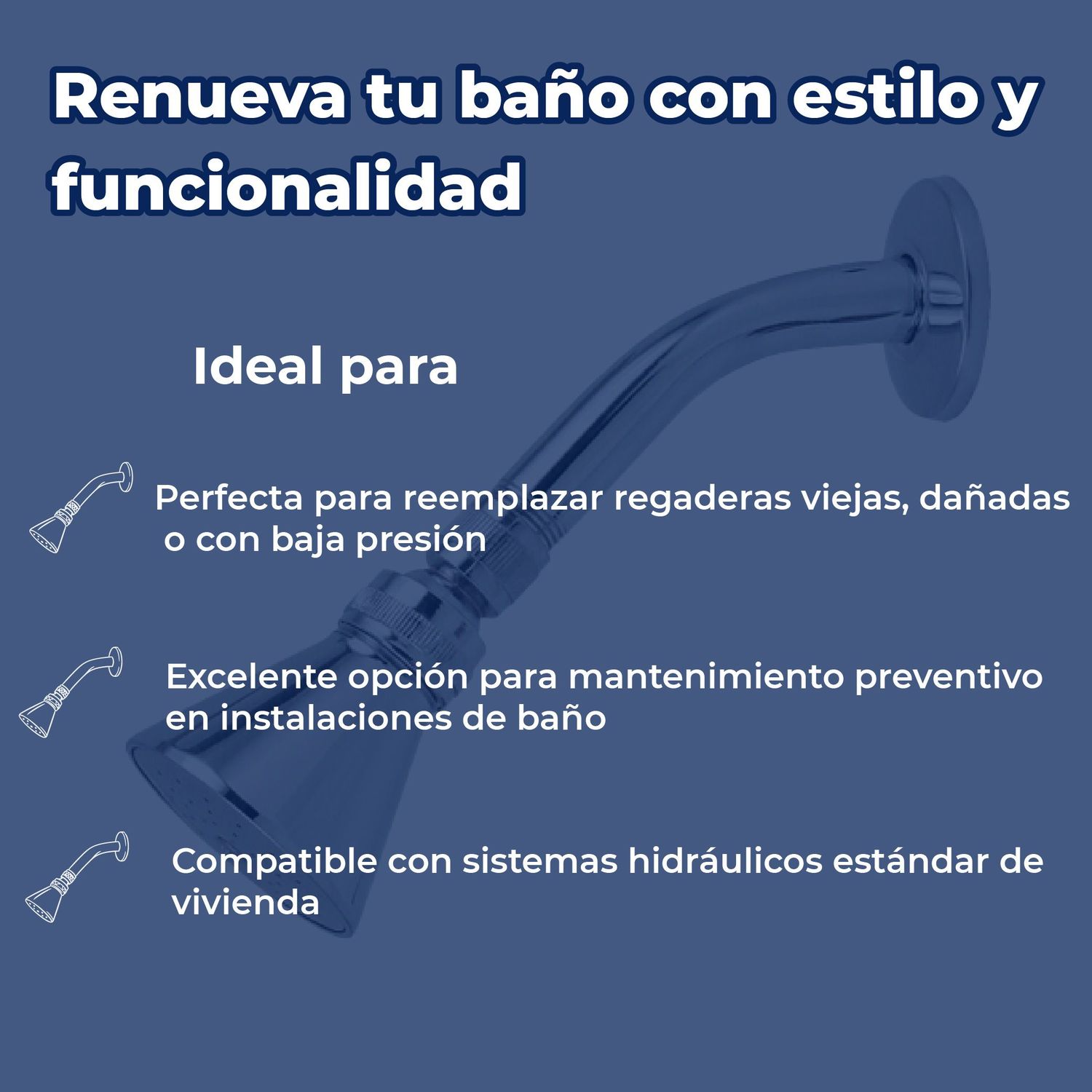 Regadera de 2 3/4” con Brazo y Chapetón Rugo Roma Acabado Cromo