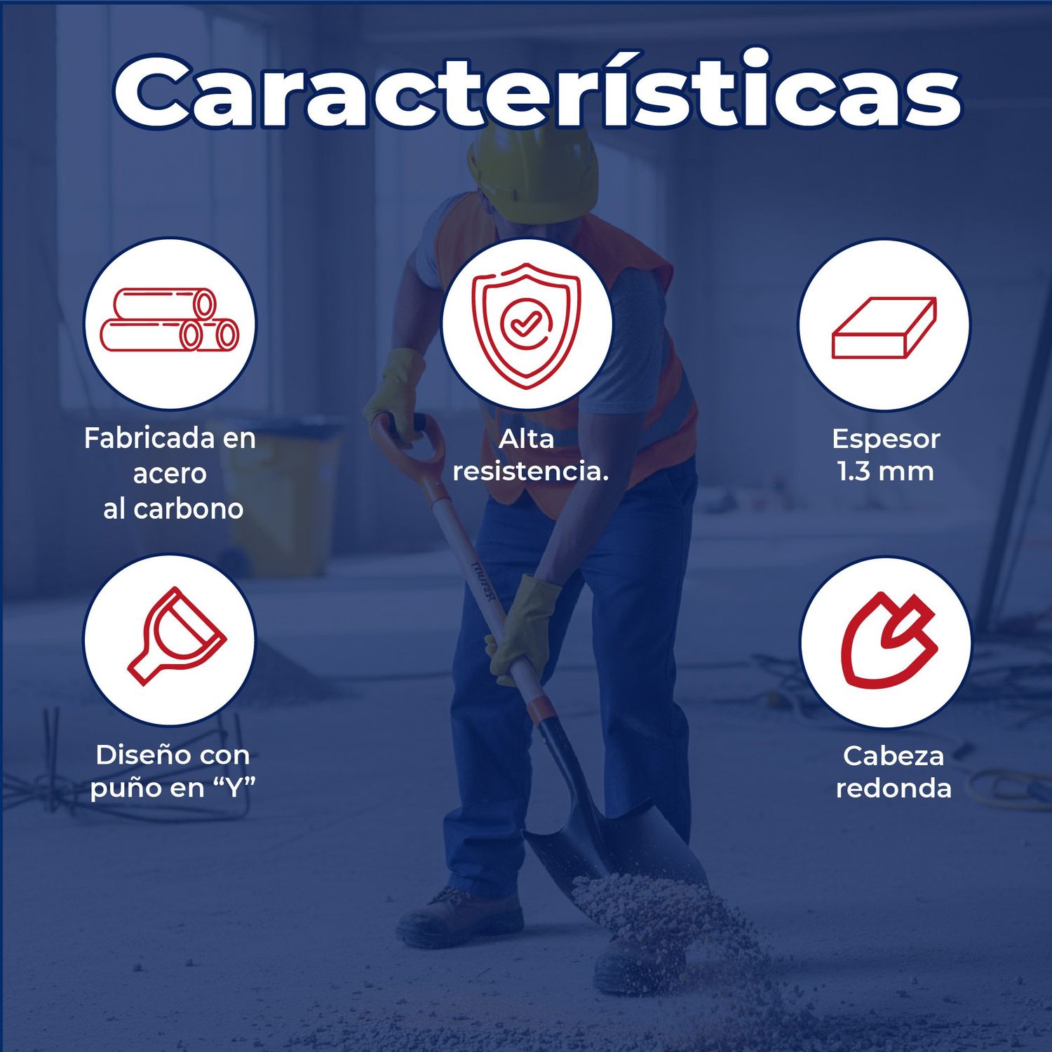 Pala T-2000 Redonda 29½” con Mango y Puño Ergonómico