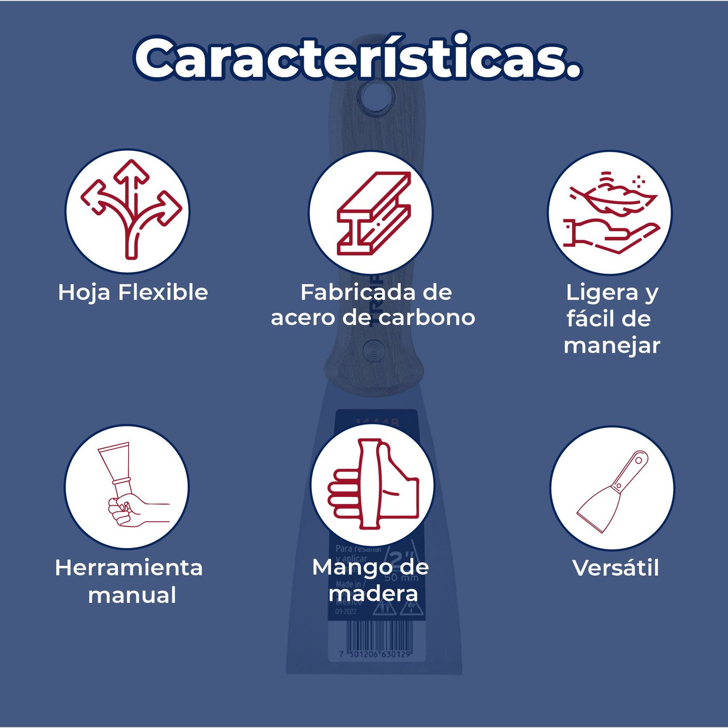 Espátula flexible 1" pulgada con mango de madera truper