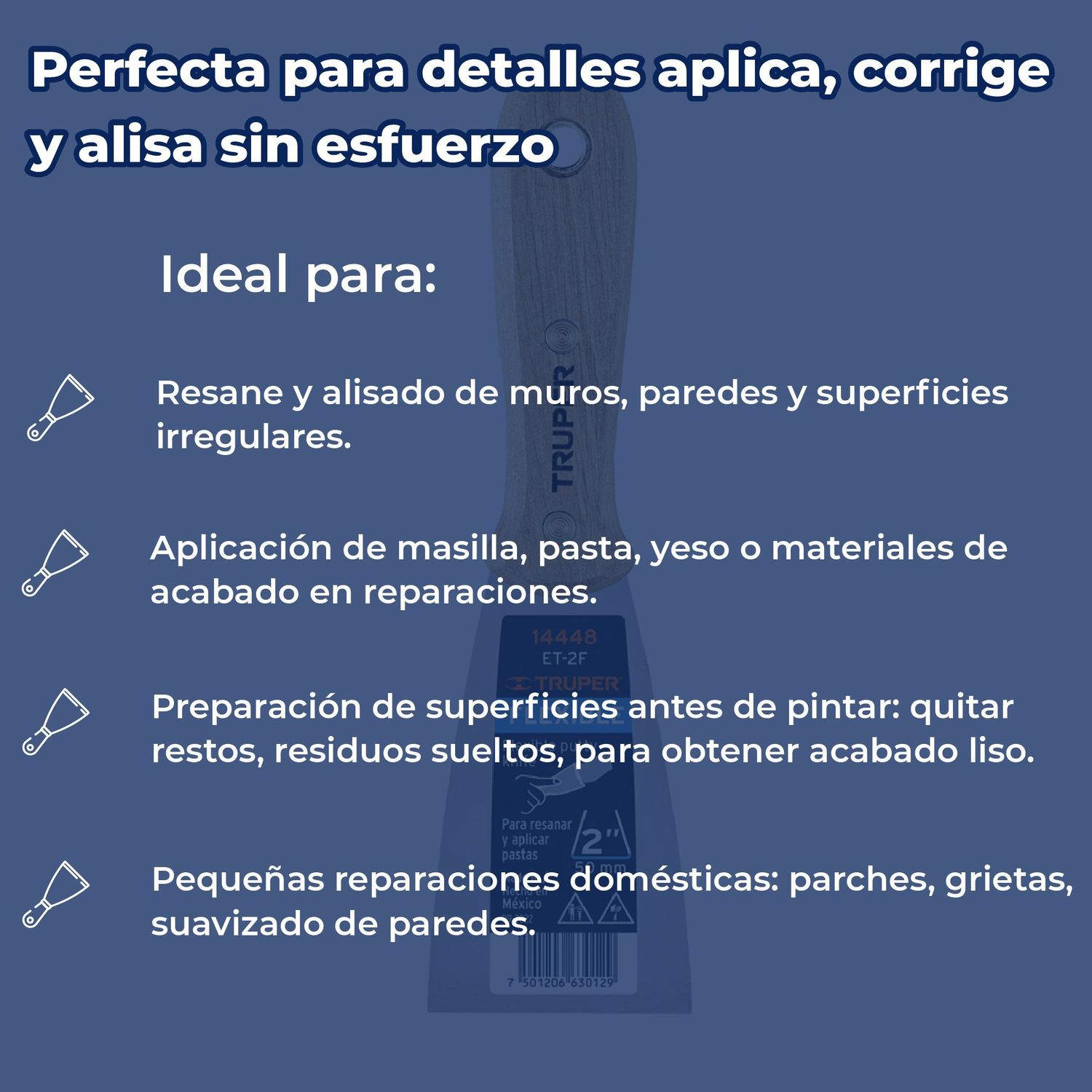 Espátula flexible 1" pulgada con mango de madera truper