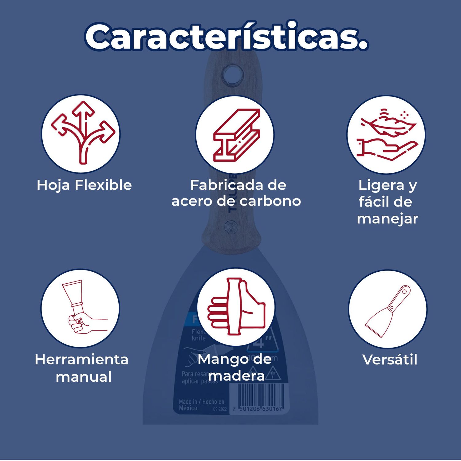 Espátula flexible 4" pulgadas con mango de madera Truper