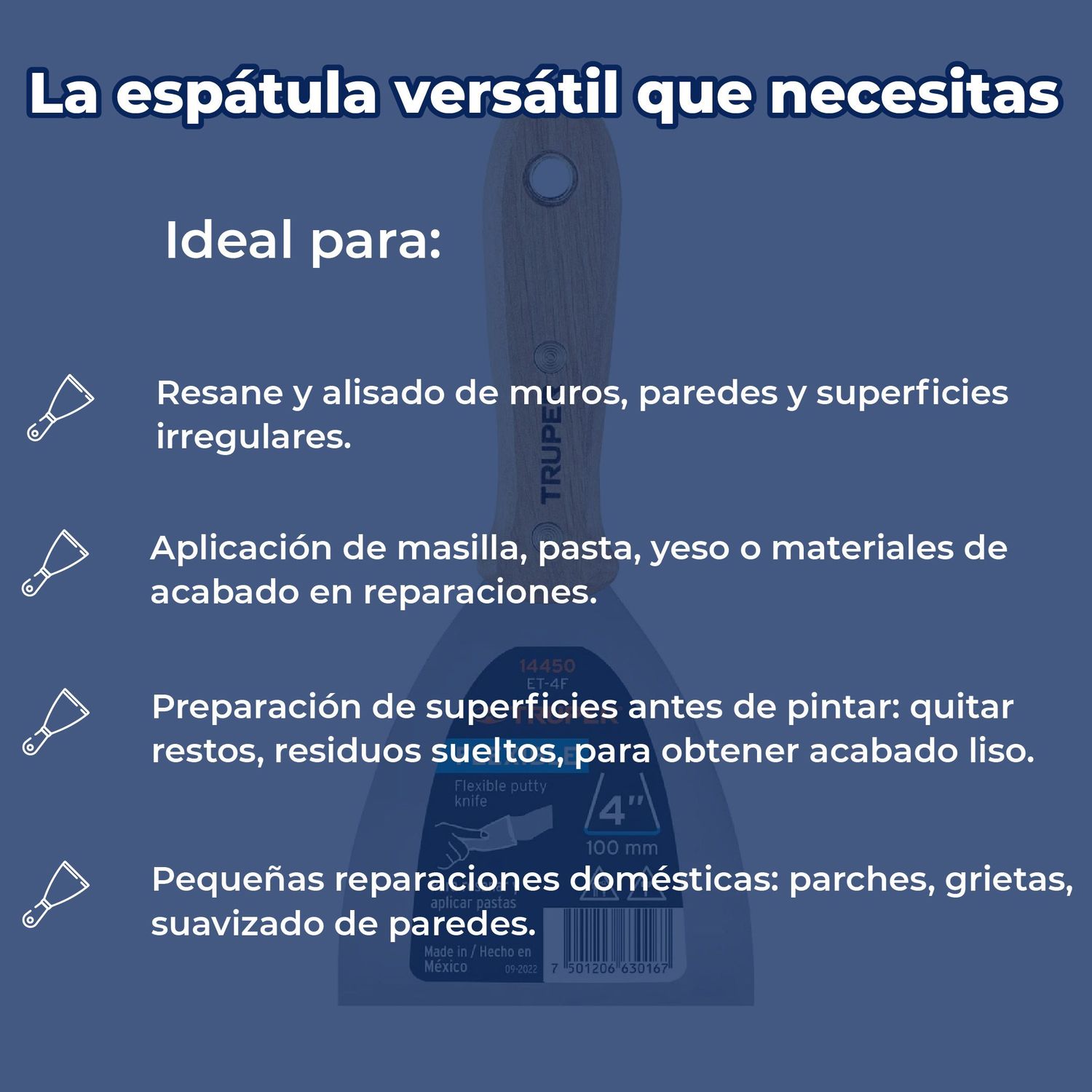 Espátula flexible 4" pulgadas con mango de madera Truper