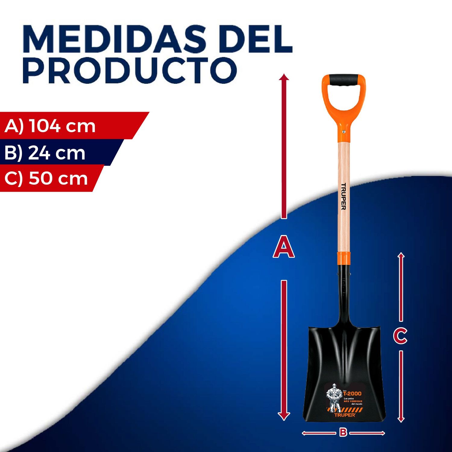 Pala Truper T-2000 Cuadrado Puño Y Mango 29-½ pulg