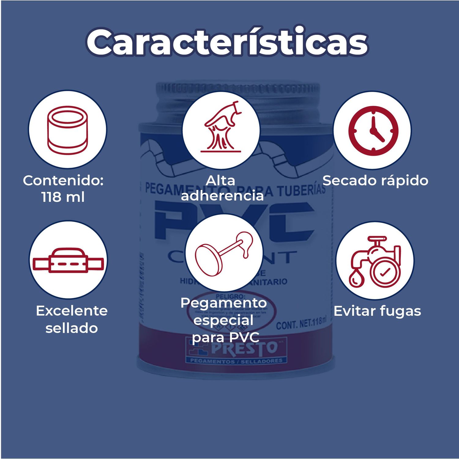 Pegamento PVC Presto Para Conexiones Hidraulicas118 ml 1/8 l