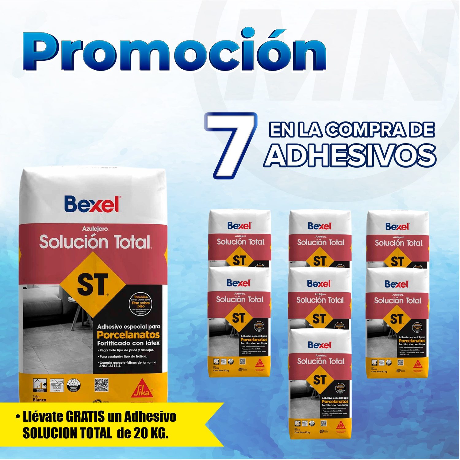 Paquete 7+1 Adhesivo SOLUCION TOTAL blanco 20 KG BEXEL