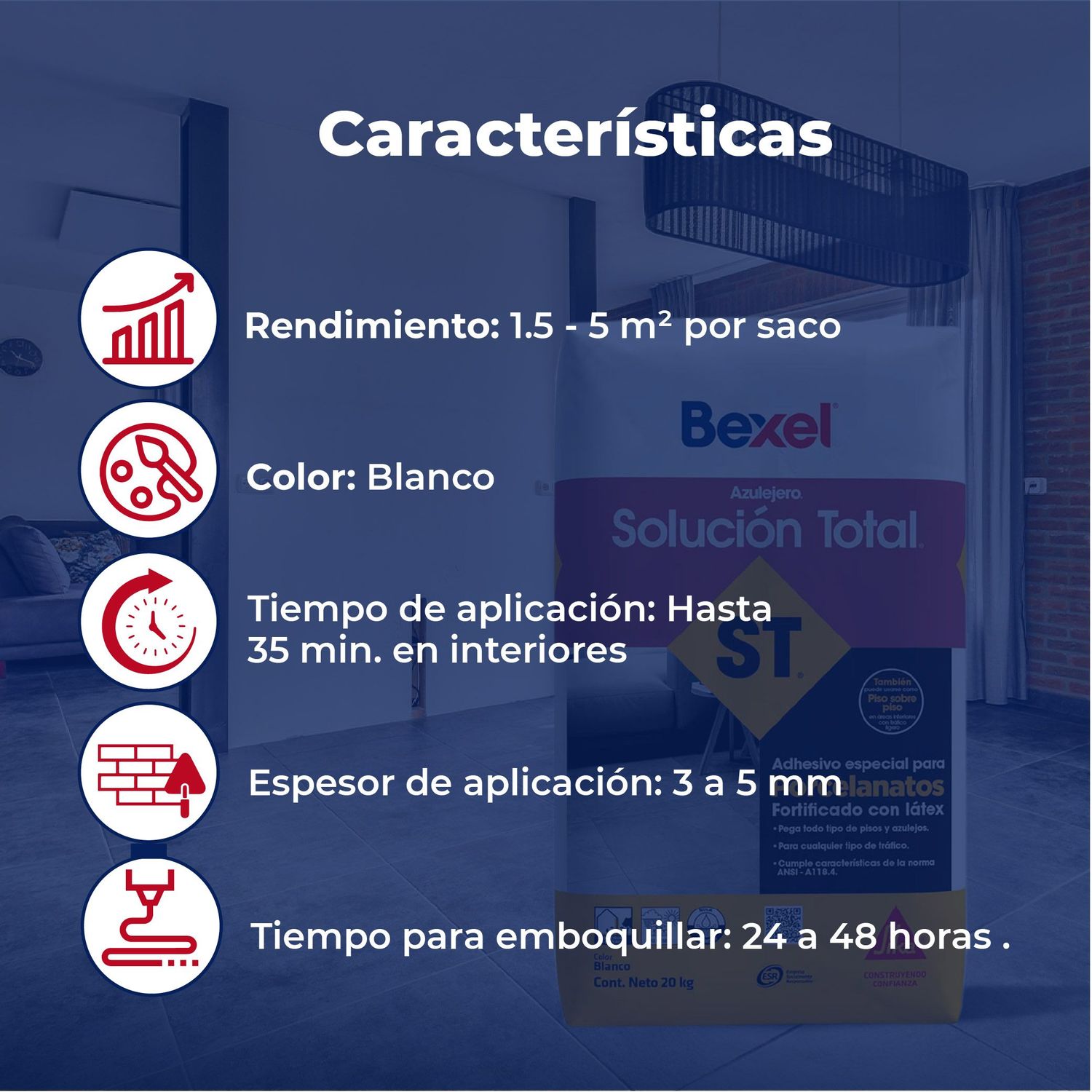 Paquete 7+1 Adhesivo SOLUCION TOTAL blanco 20 KG BEXEL