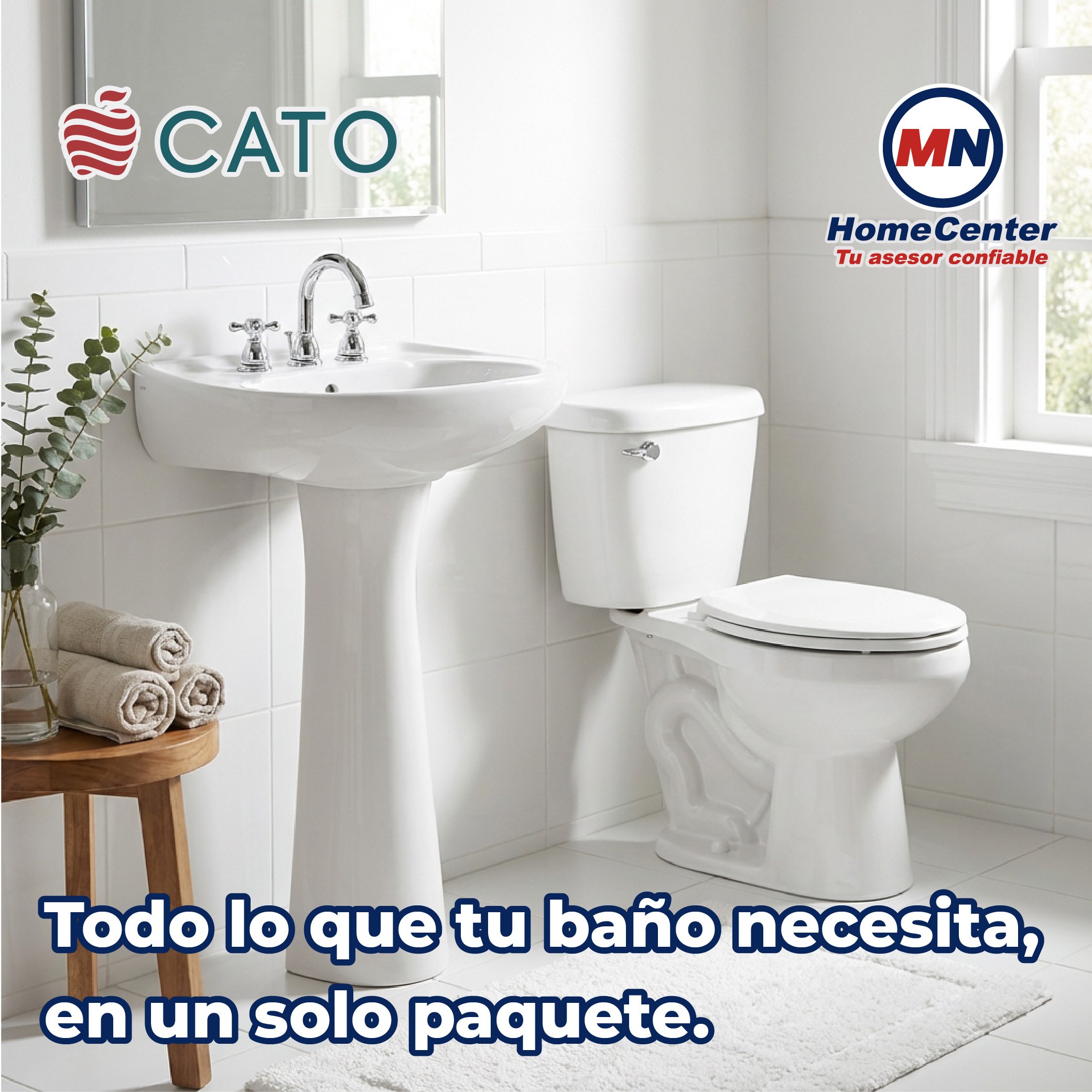 Paquete sanitario agua azul con pedestal color blanco Cato