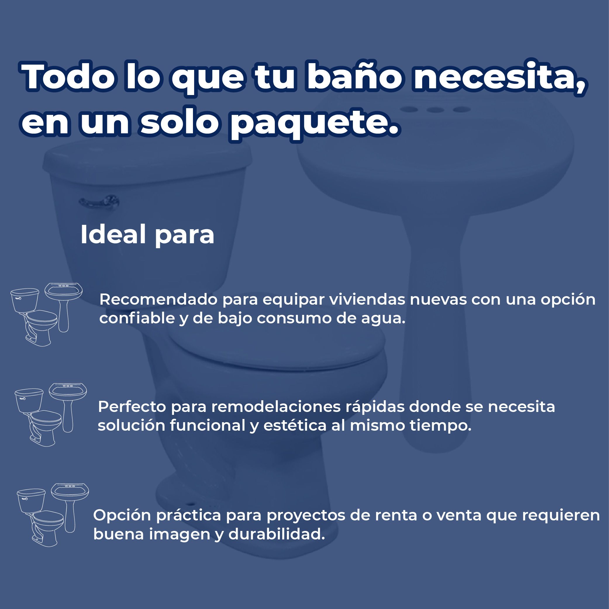 Paquete sanitario agua azul con pedestal color blanco Cato